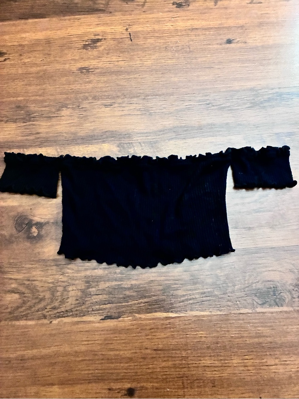 Better Be Black Off-the-Shoulder Ribbed Crop Top